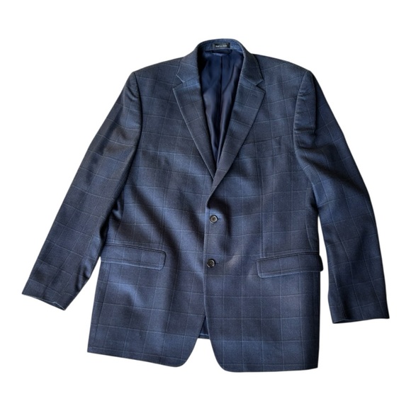 Lauren Ralph Lauren blue window pain check plaid silk/wool blend blazer | 44L - Picture 12 of 13